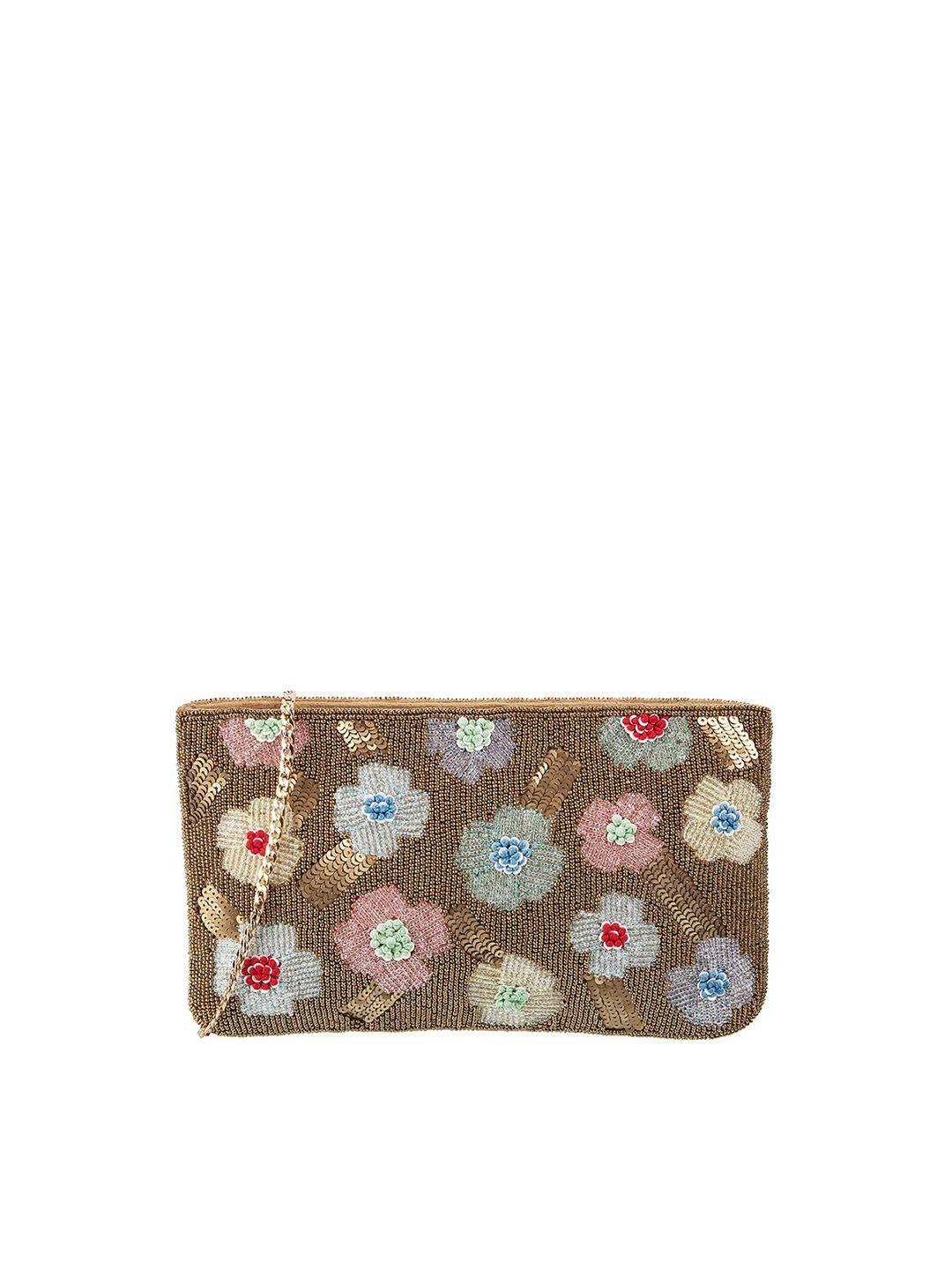 metro gold-toned & blue embellished purse clutch