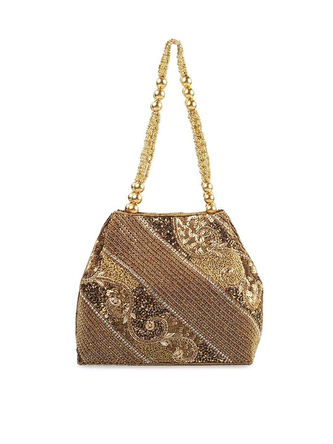 metro gold-toned printed structured tote bag with tasselled