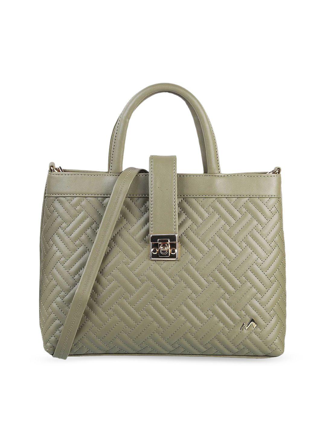 metro green pu structured handheld bag with quilted detail