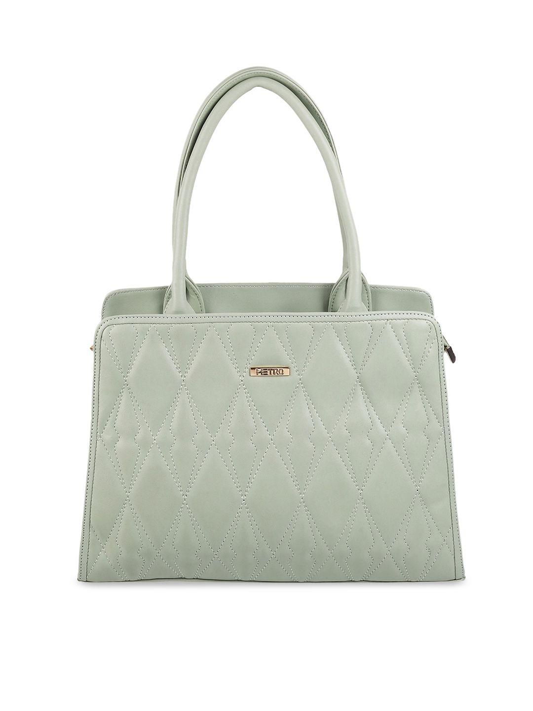 metro green textured structured handheld bag with quilted