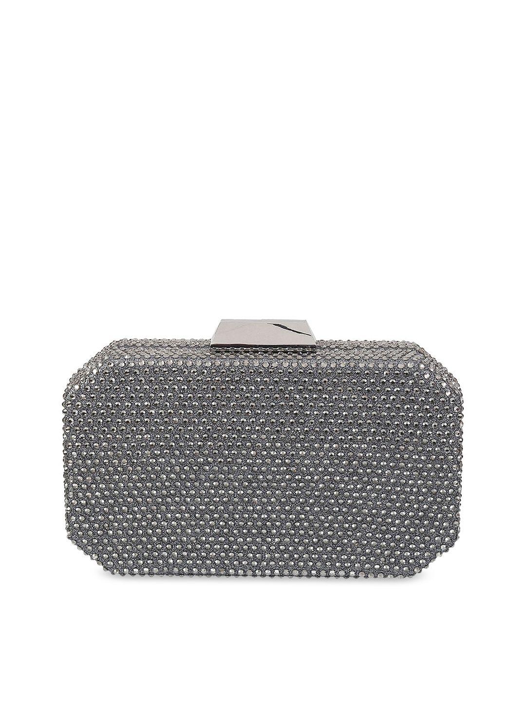 metro grey & silver-toned embellished clutch