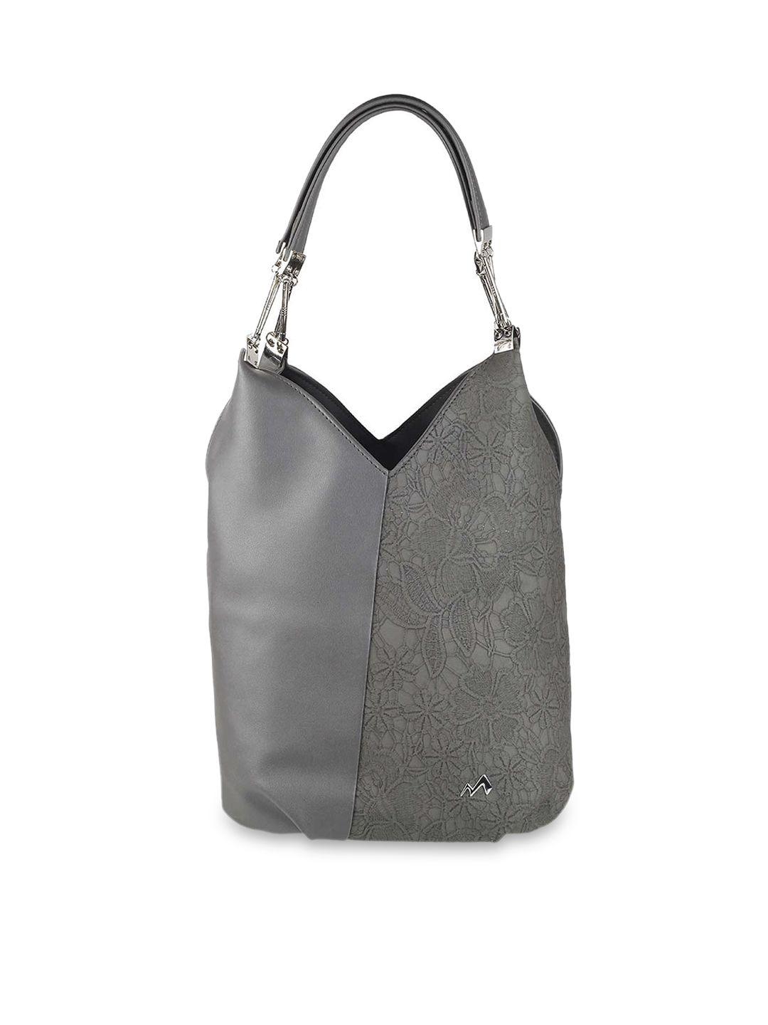 metro grey floral textured pu shopper hobo bag