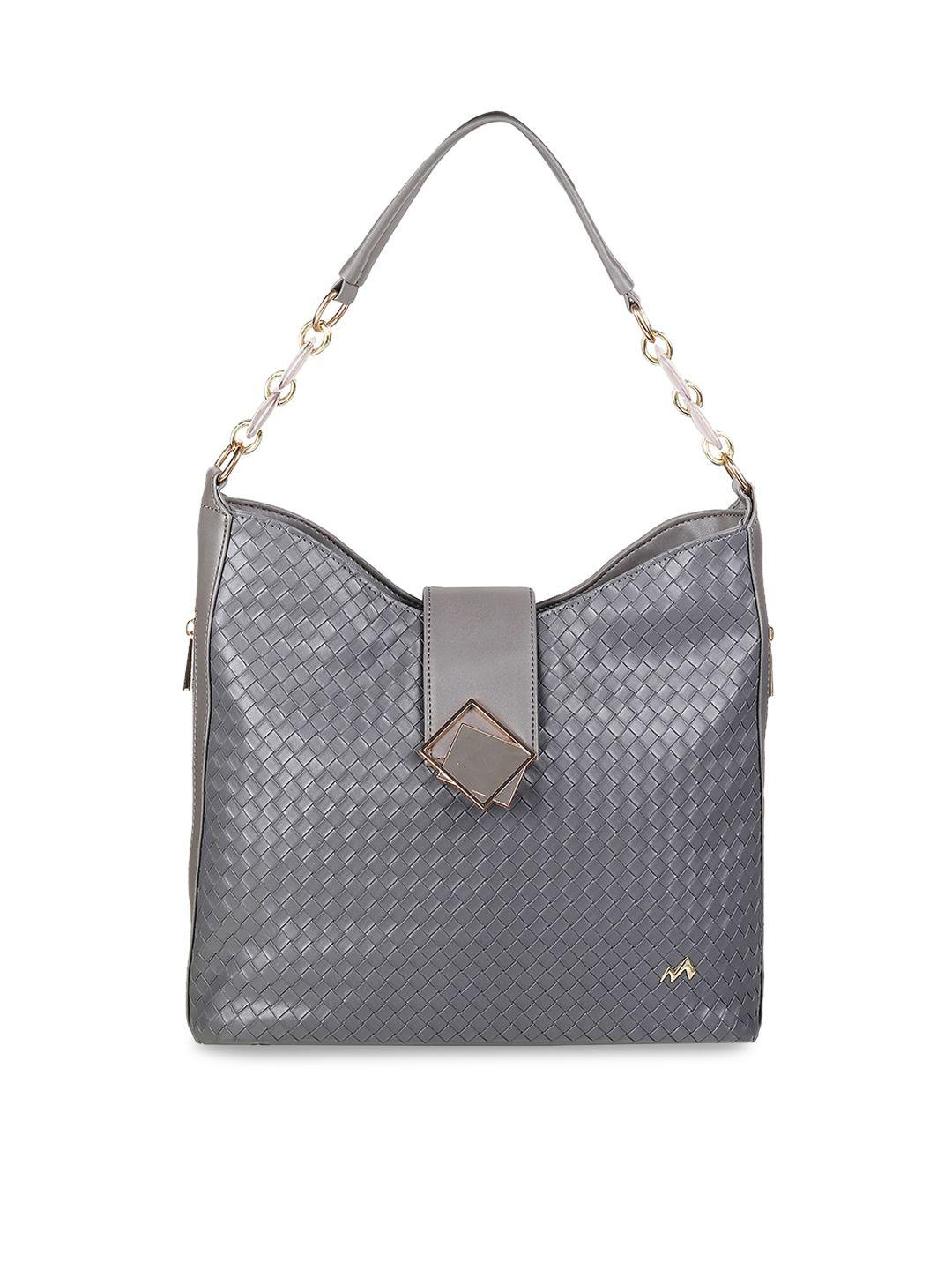 metro grey geometric textured structured hobo bag with cut work