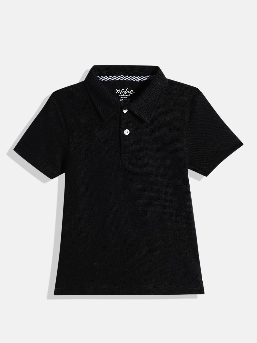 metro kids company boys black solid cotton polo collar t-shirt