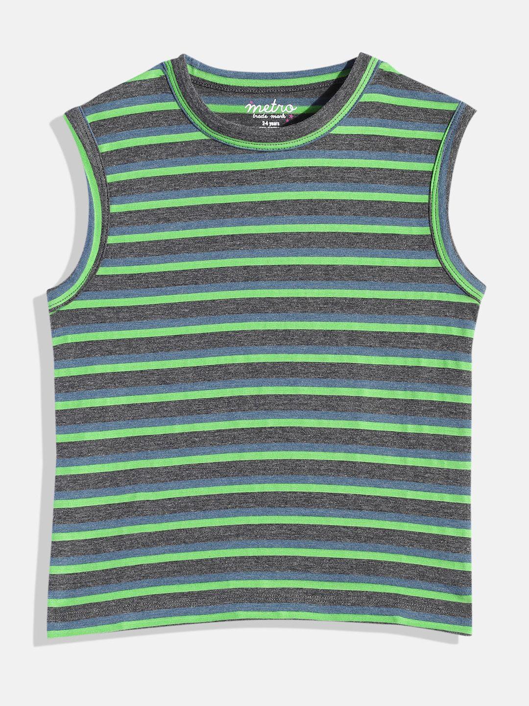 metro kids company boys grey & green striped t-shirt