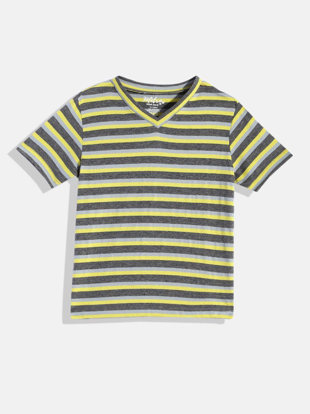 metro kids company boys grey & yellow striped v-neck t-shirt