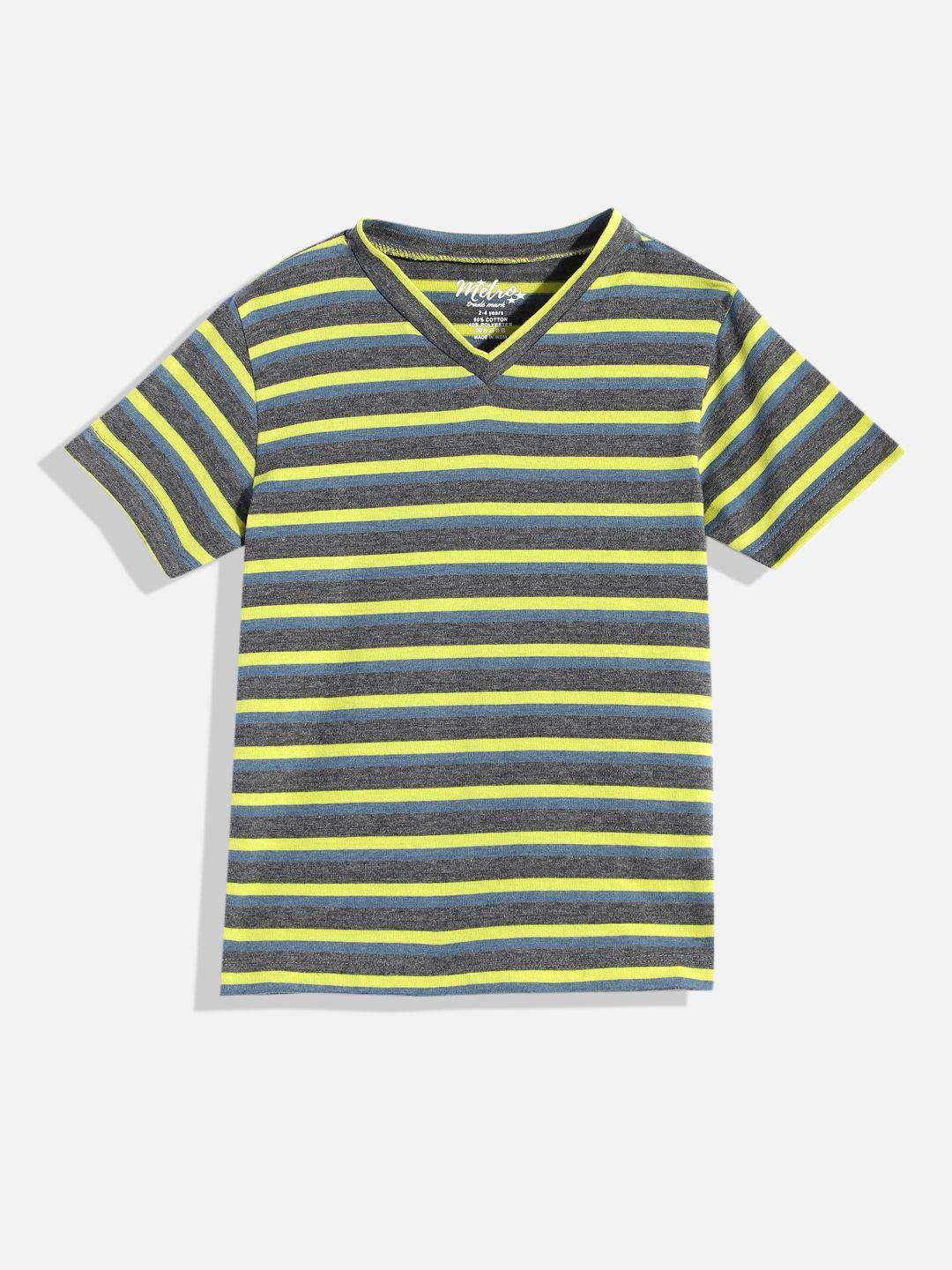 metro kids company boys grey & yellow striped v-neck t-shirt