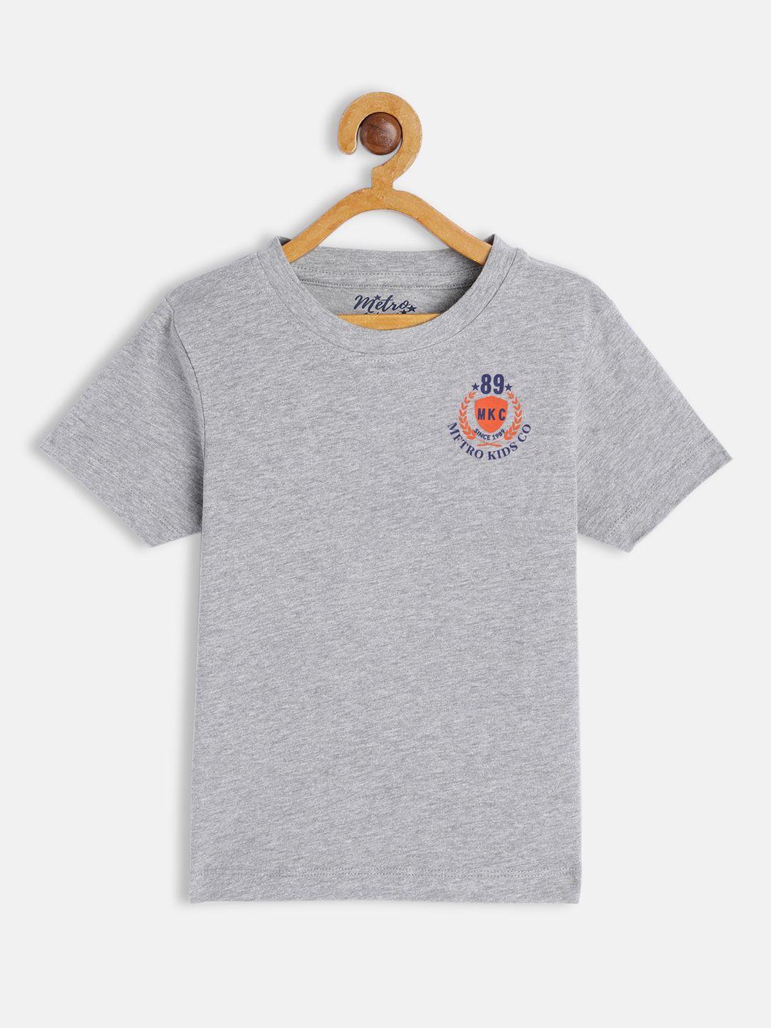 metro kids company boys grey melange solid t-shirt with printed detail