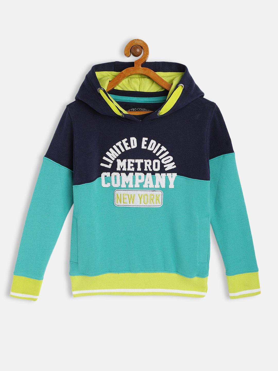 metro kids company boys navy blue & sea green cotton colourblocked