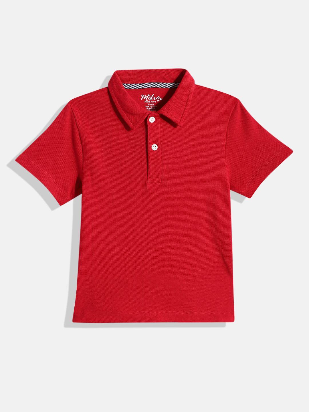 metro kids company boys red solid cotton polo collar t-shirt