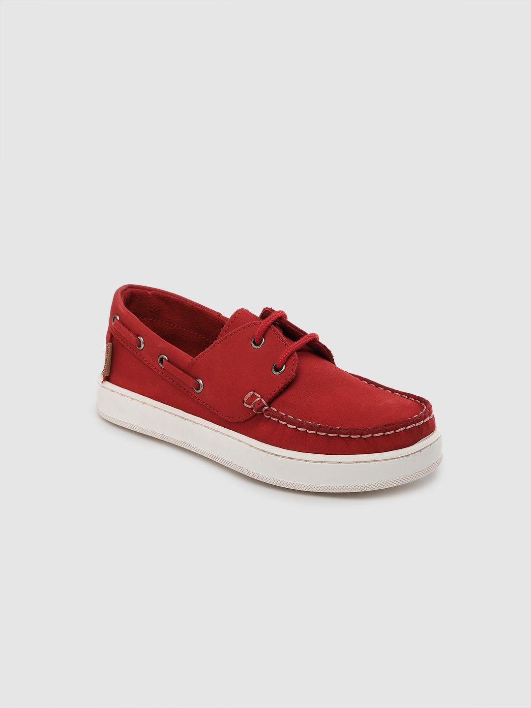 metro kids company boys red solid leather boat shoes