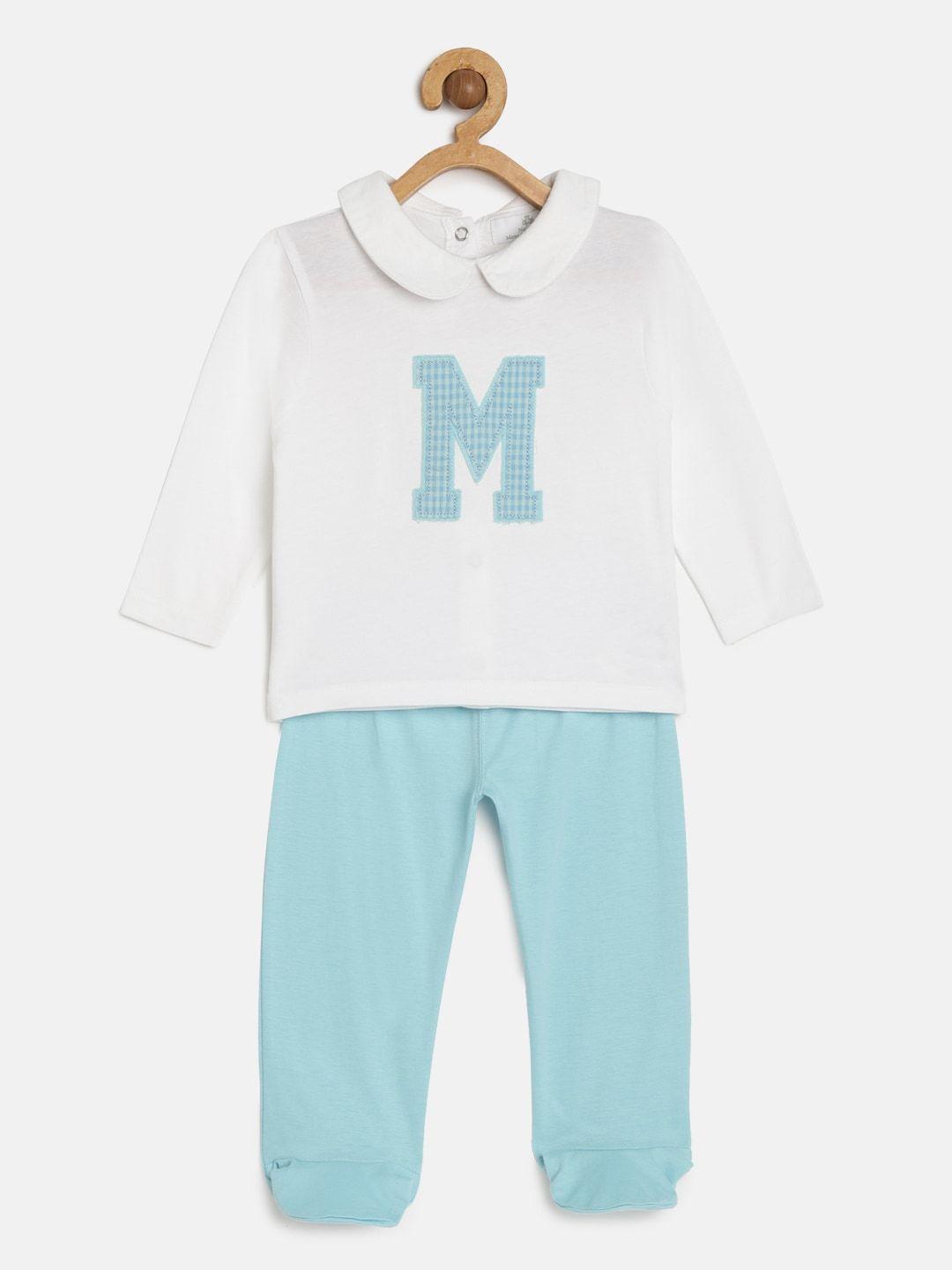 metro kids company boys white & blue organic cotton sustainable self design t-shirt with pyjamas