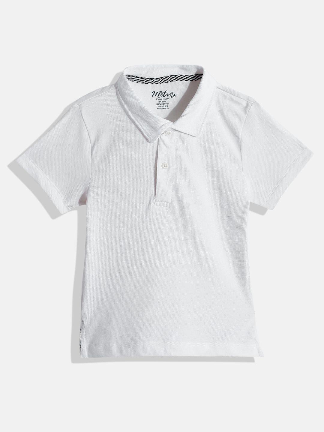 metro kids company boys white solid cotton polo collar t-shirt