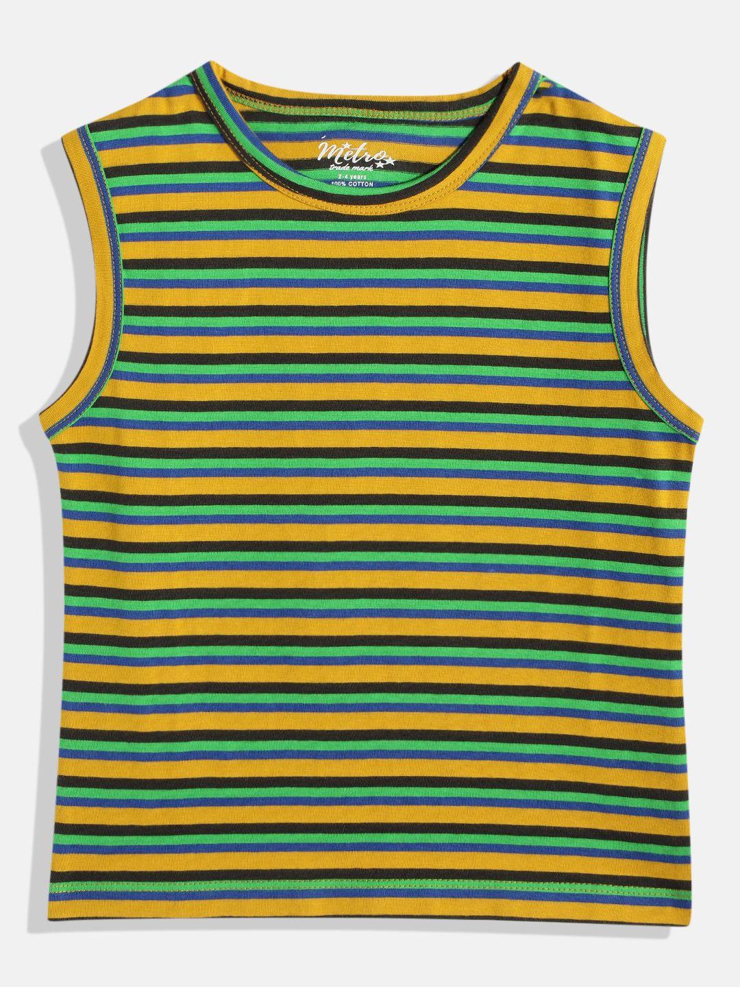 metro kids company boys yellow & green striped pure cotton t-shirt