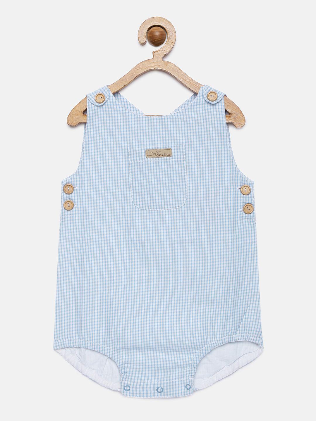 metro kids company girls blue & white checked romper