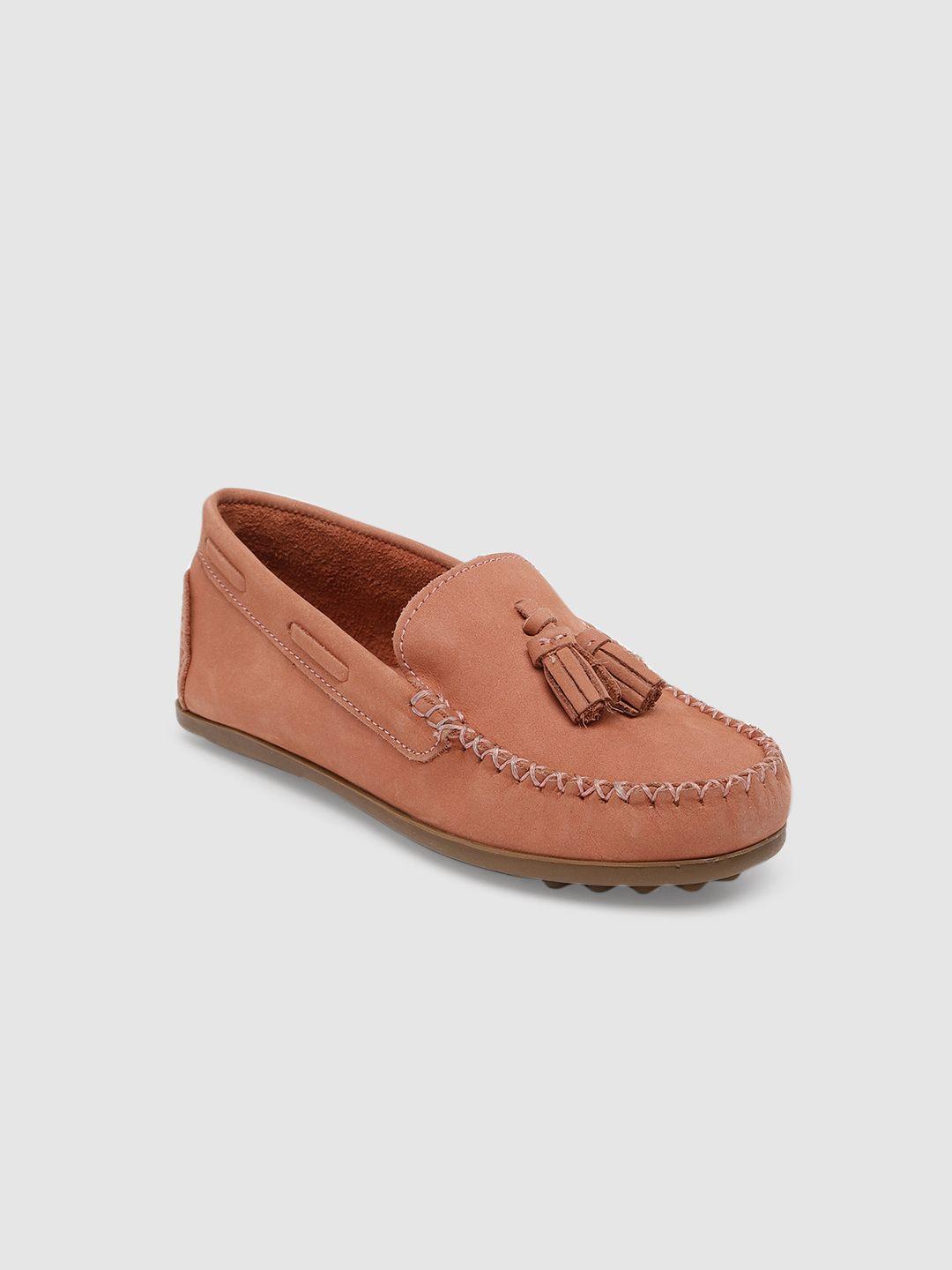 metro kids company girls pink solid leather loafers