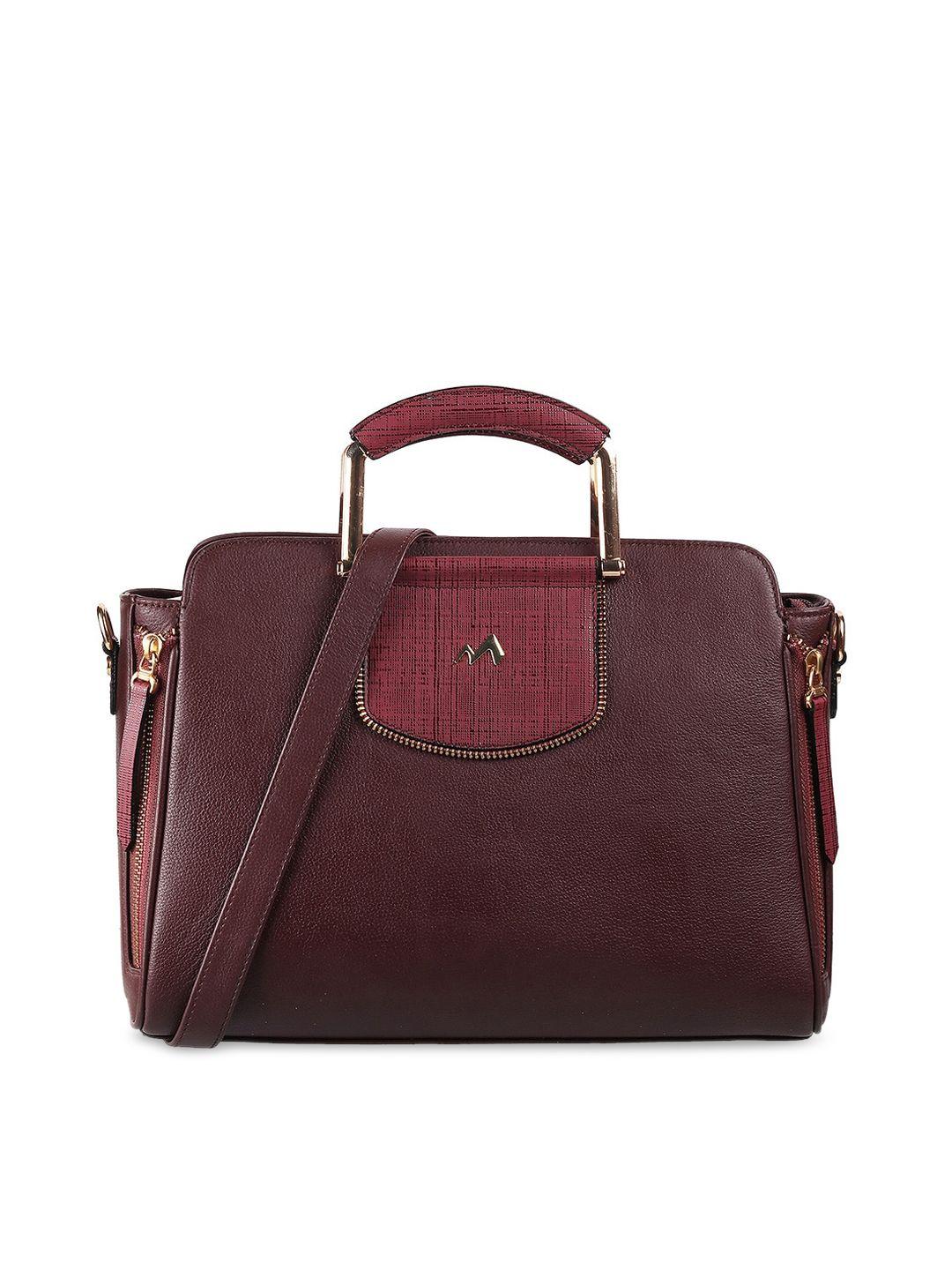 metro maroon leather structured handheld bag