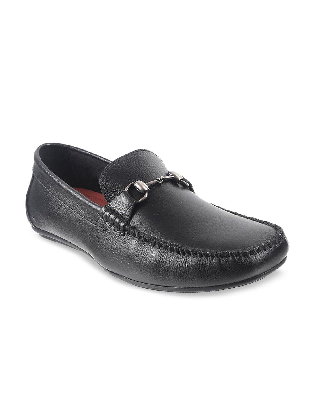 metro men black leather loafers