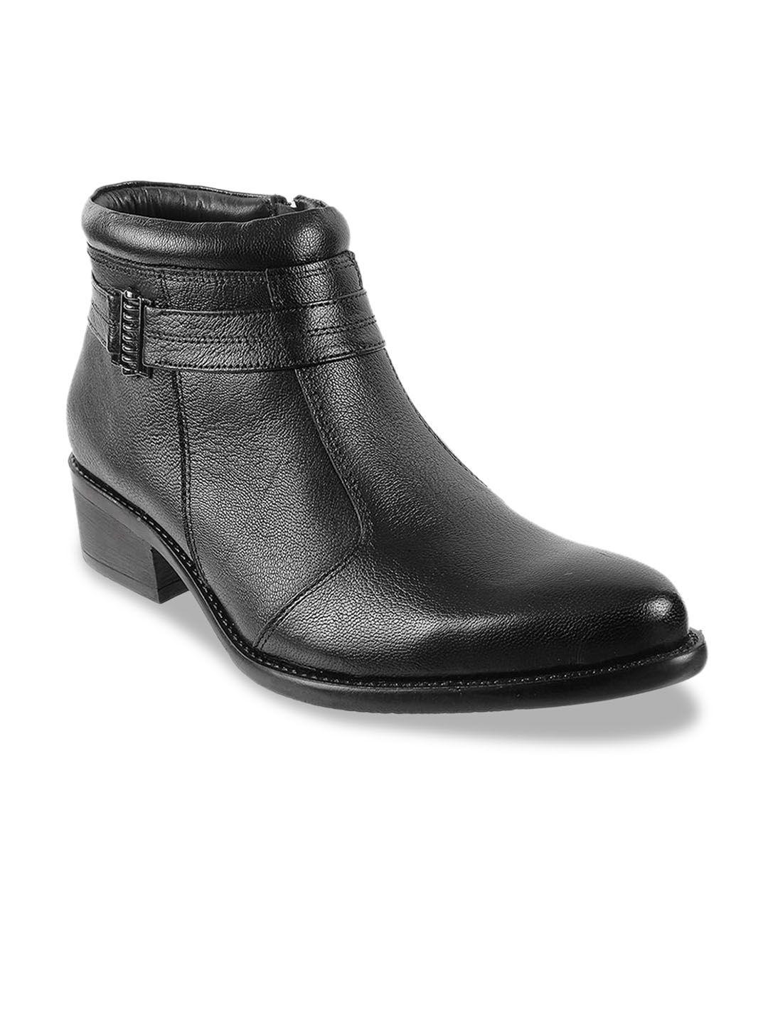 metro men black solid leather boots