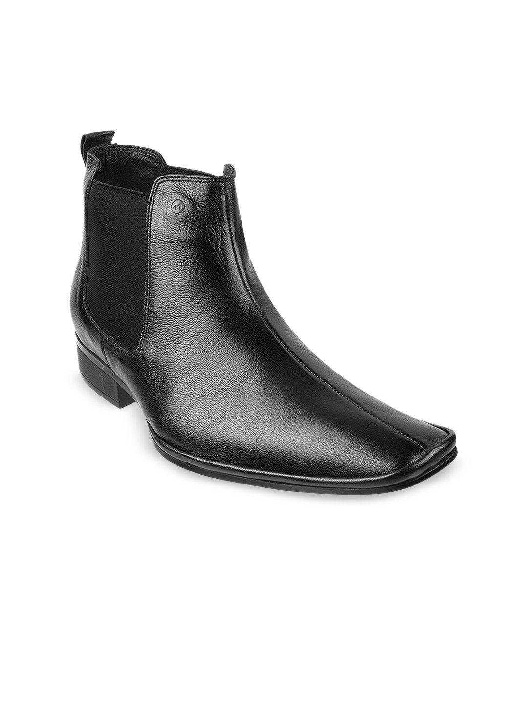 metro men black solid leather chelsea boots