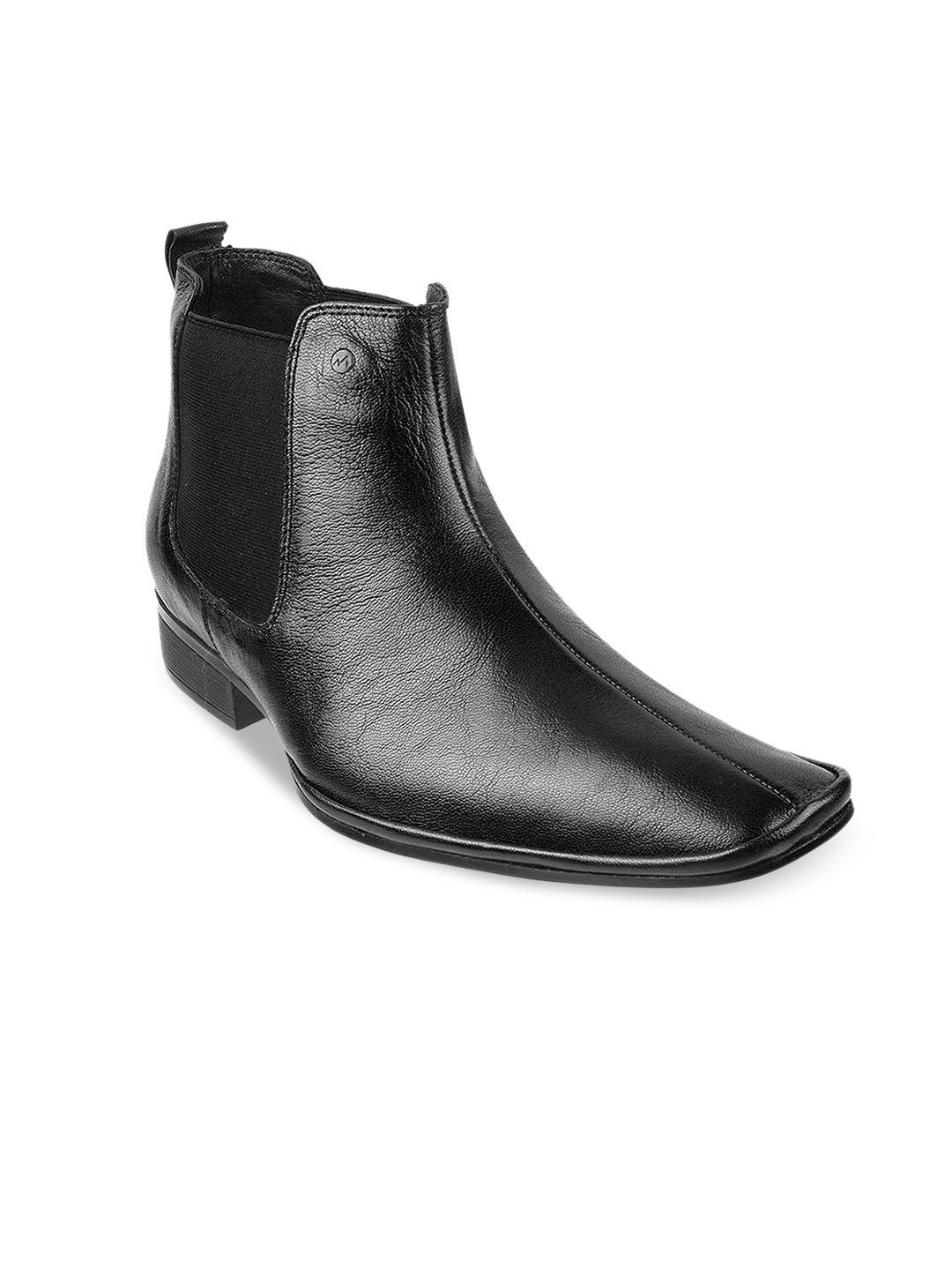 metro men black textured leather formal slip on boots