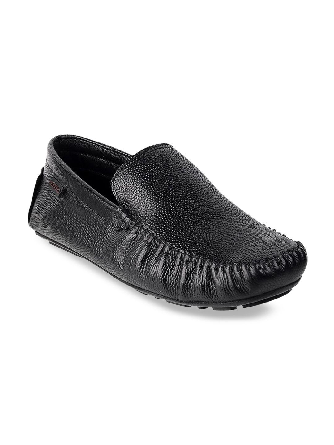 metro men black textured leather loafers