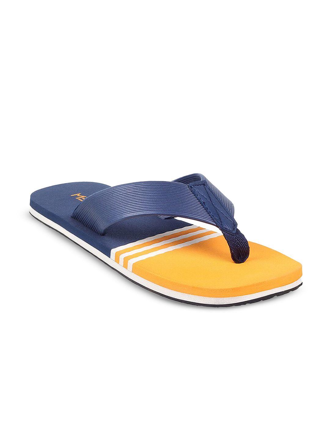 metro men blue & yellow colourblocked thong flip-flops