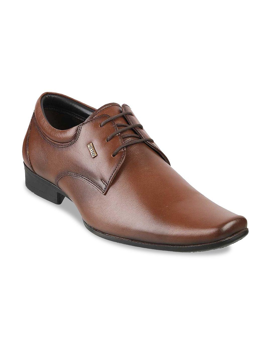 metro men brown solid leather formal derbys