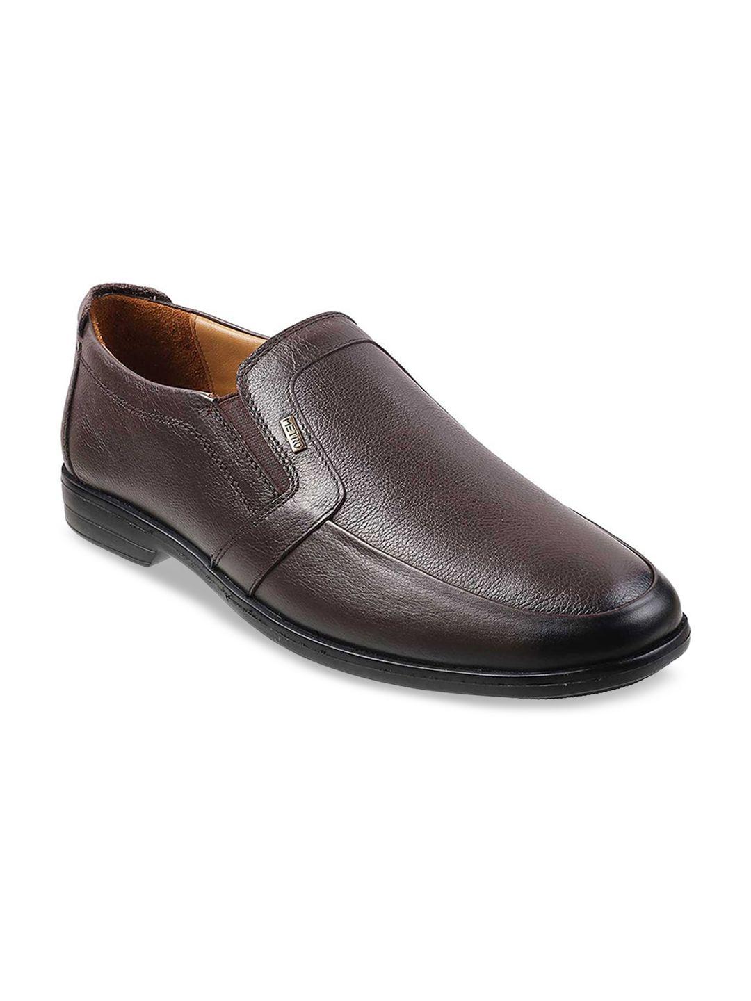 metro men brown solid leather formal slip-on's