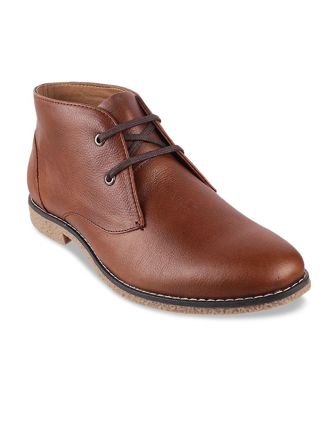 metro men brown solid leather mid top derbys