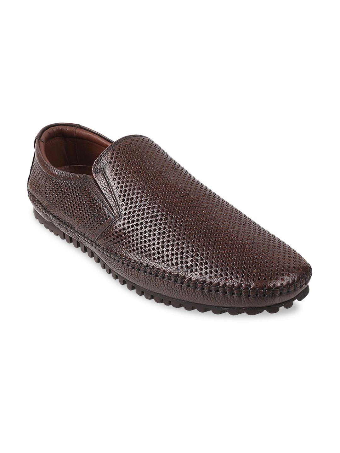 metro men brown textured leather slip-on sneakers