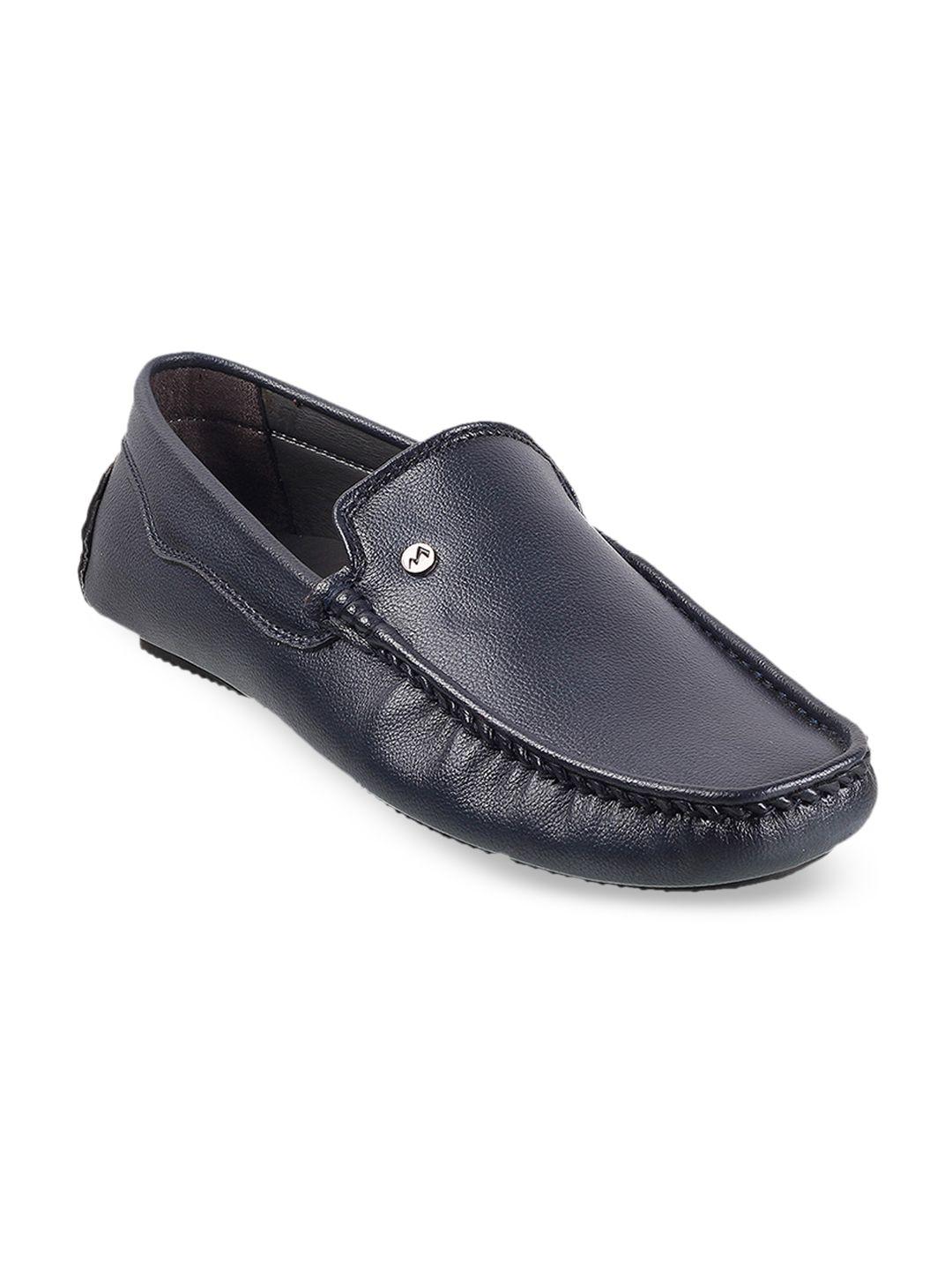 metro men navy blue leather loafers