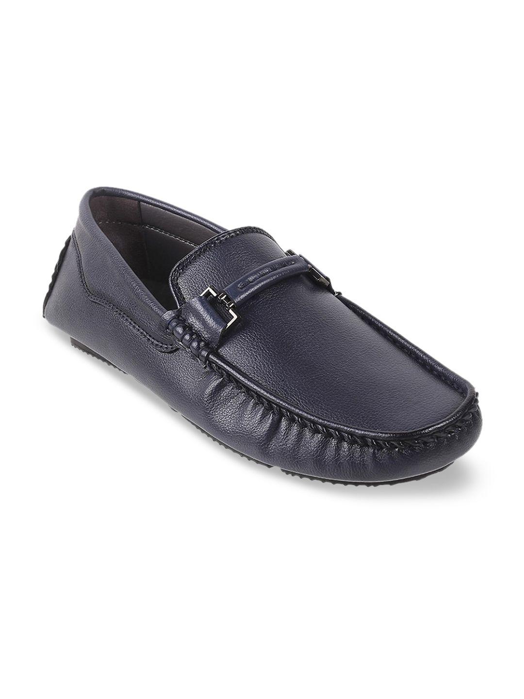 metro men navy blue leather loafers