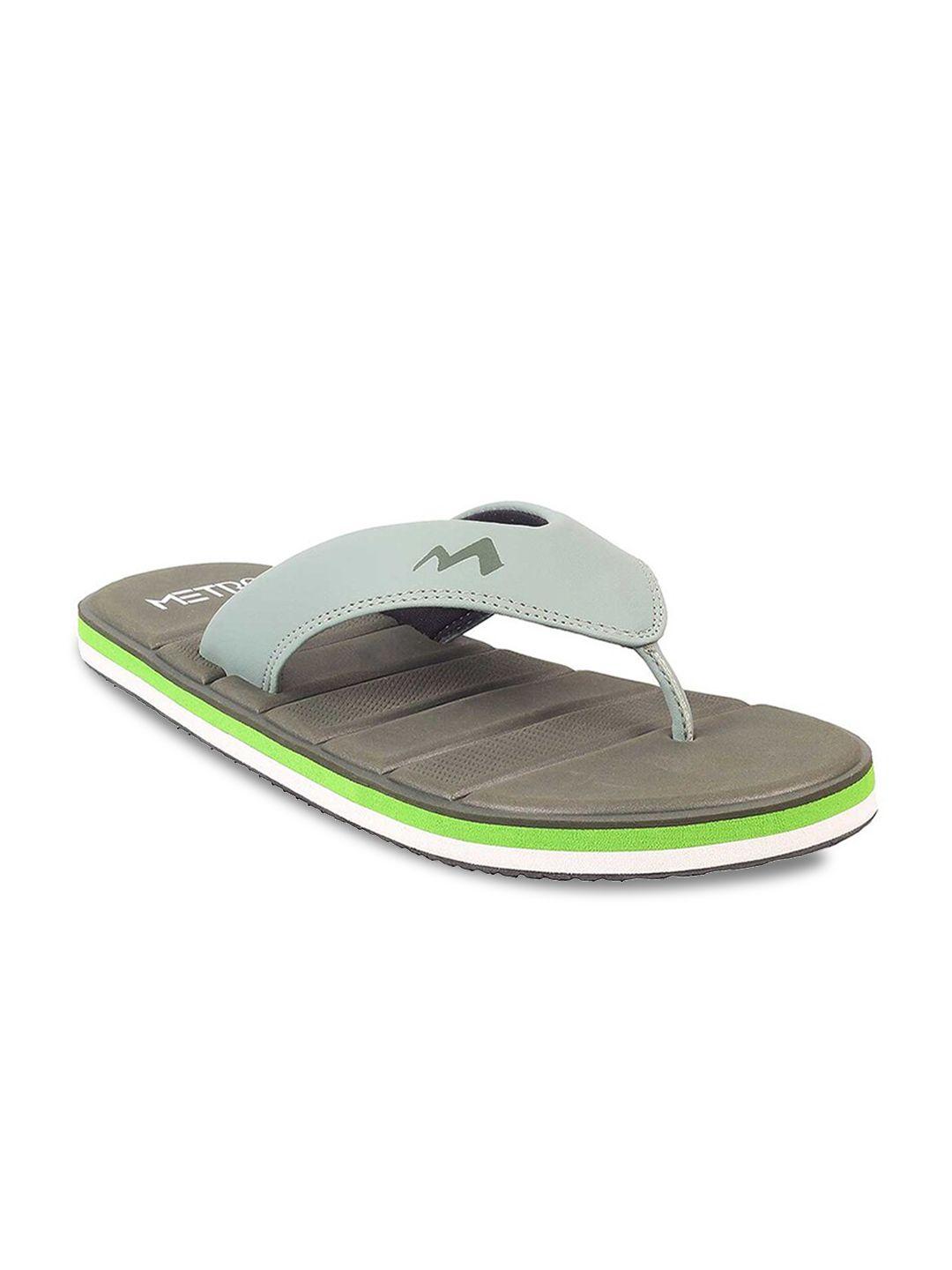 metro men olive green & grey colourblocked thong flip-flops