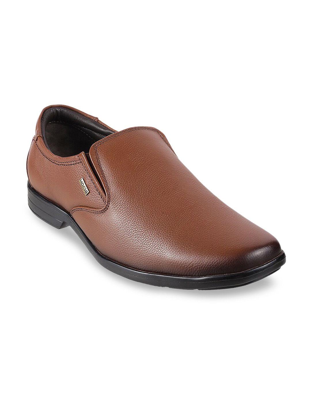 metro men tan brown solid formal slip on shoes