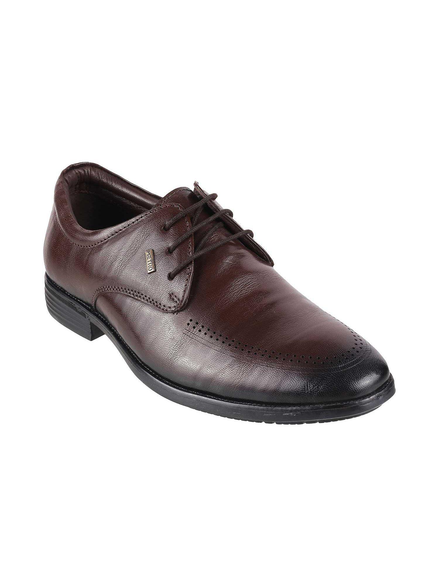 metro mens brown formal lace-ups shoesmochi plain brown lace-ups shoes