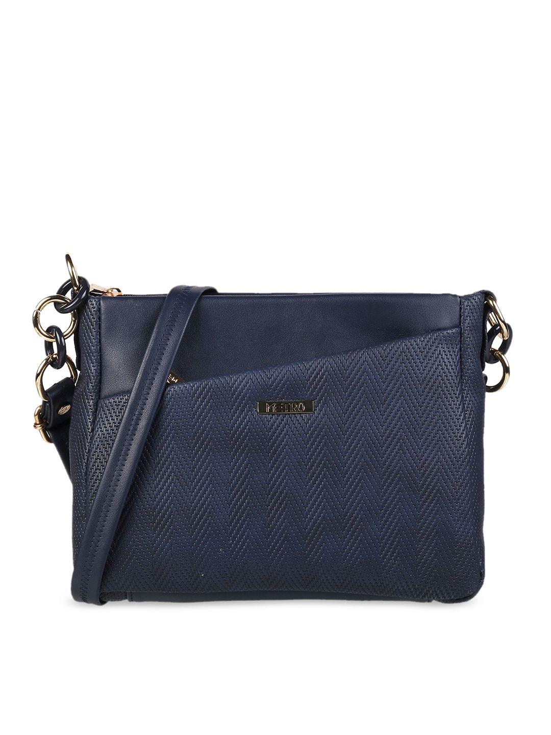 metro navy blue textured sling bag