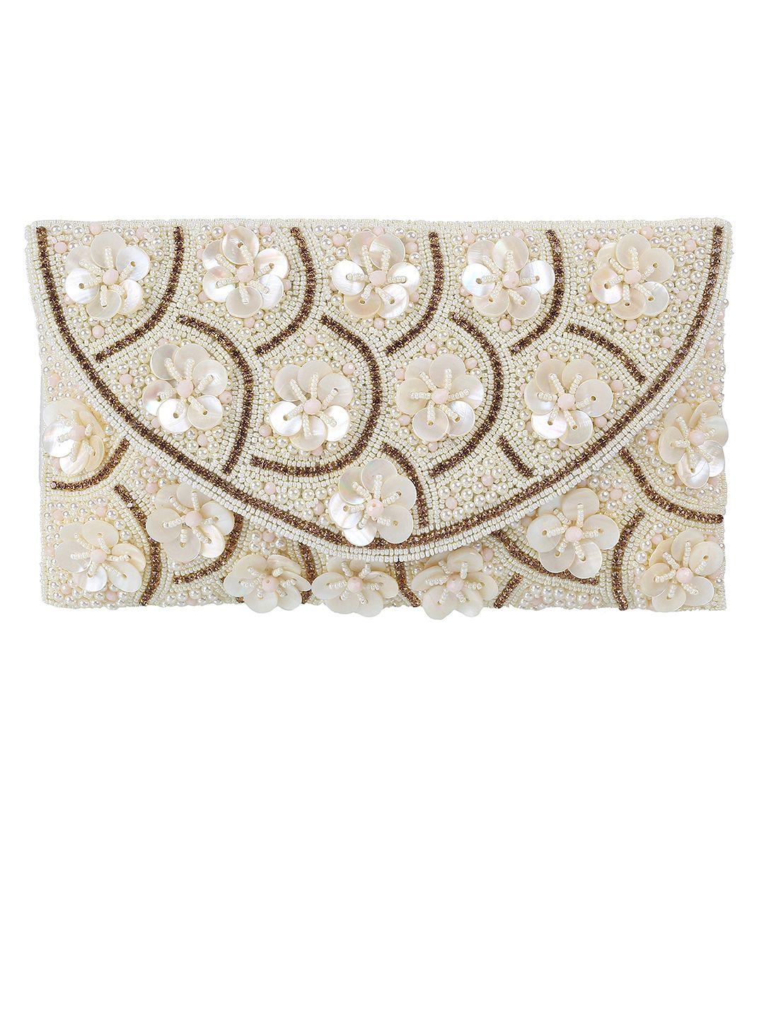 metro off white & gold-toned embellished purse clutch