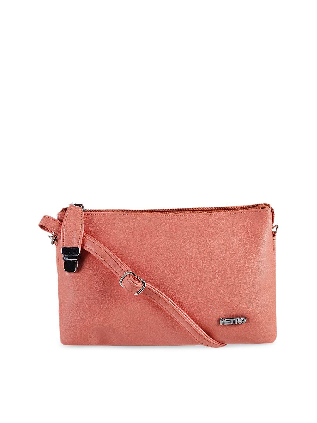 metro peach-coloured solid sling bag
