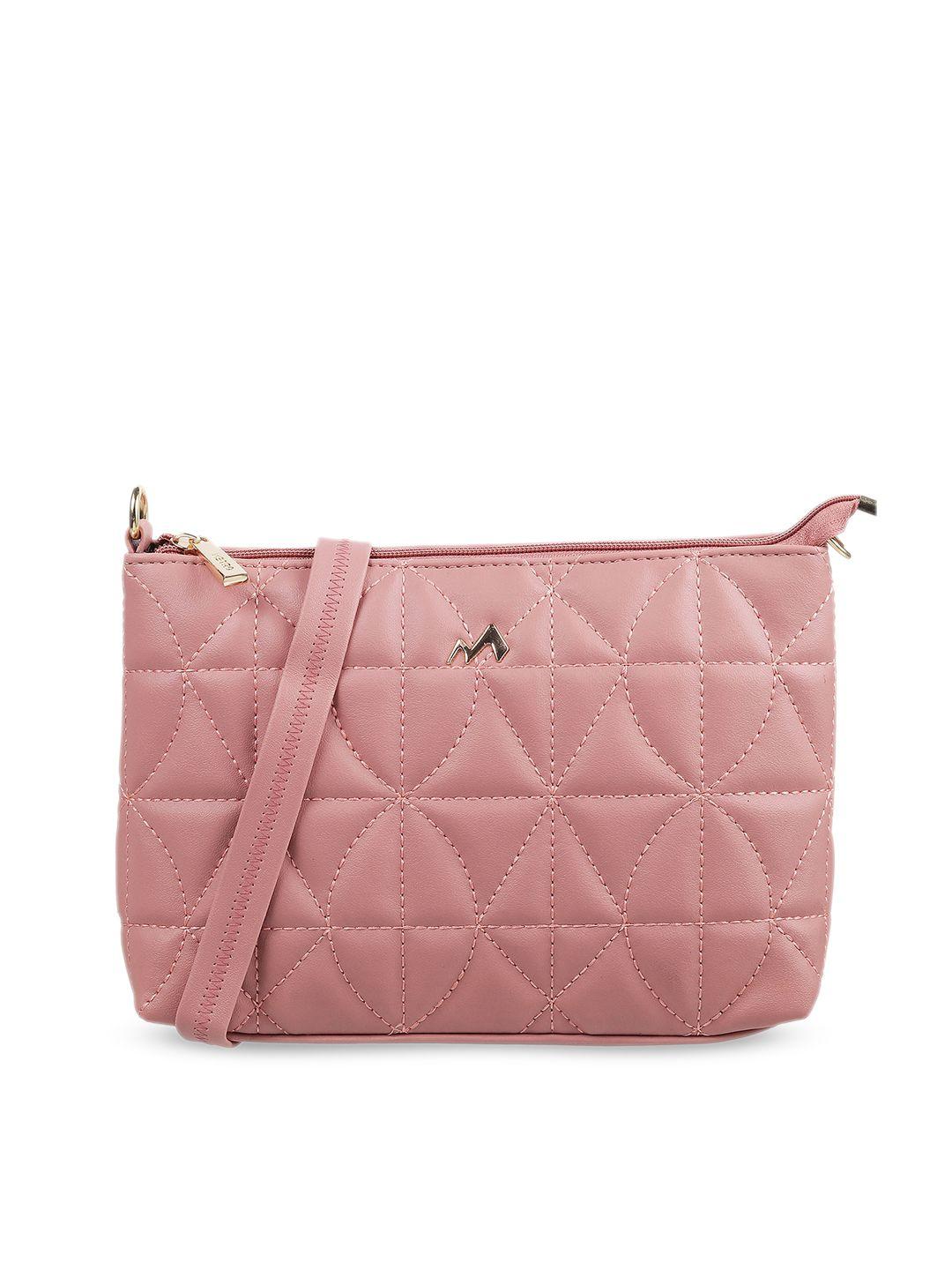 metro peach-coloured structured sling bag with quilted