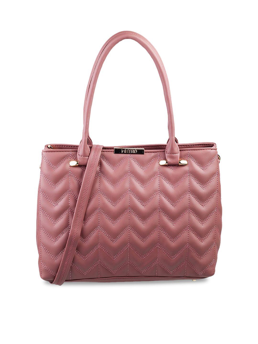 metro peach-coloured textured structured shoulder bag