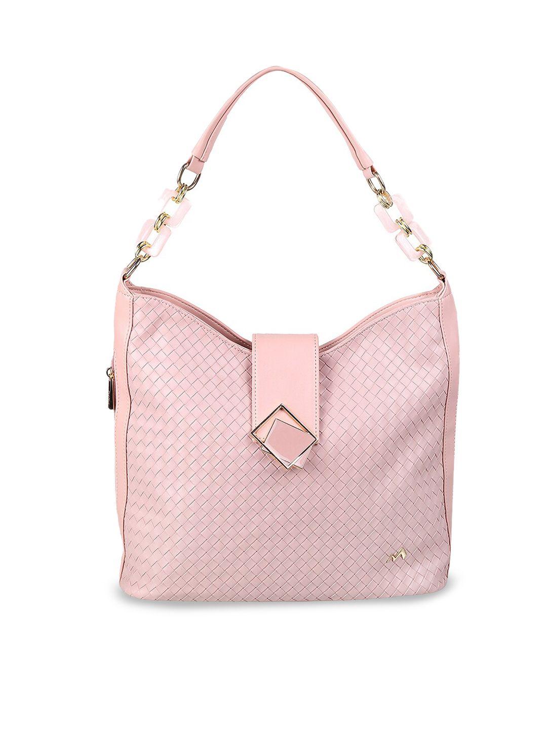 metro pink textured structured hobo bag with quilted