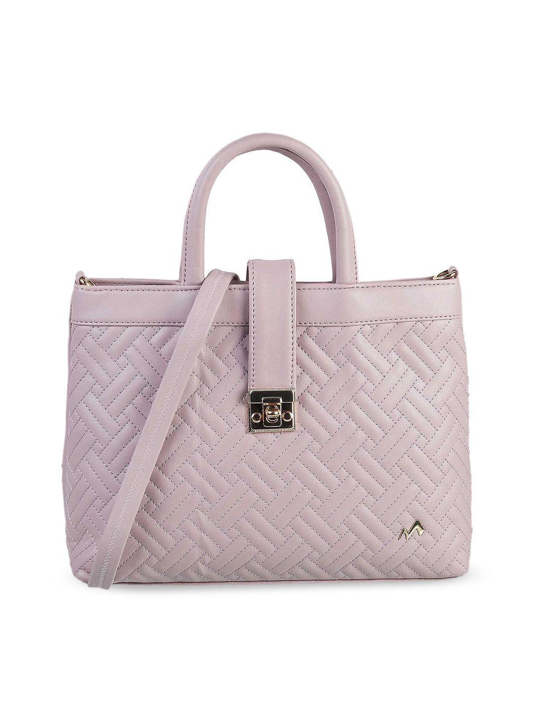 metro purple textured pu structured handheld bag with quilted