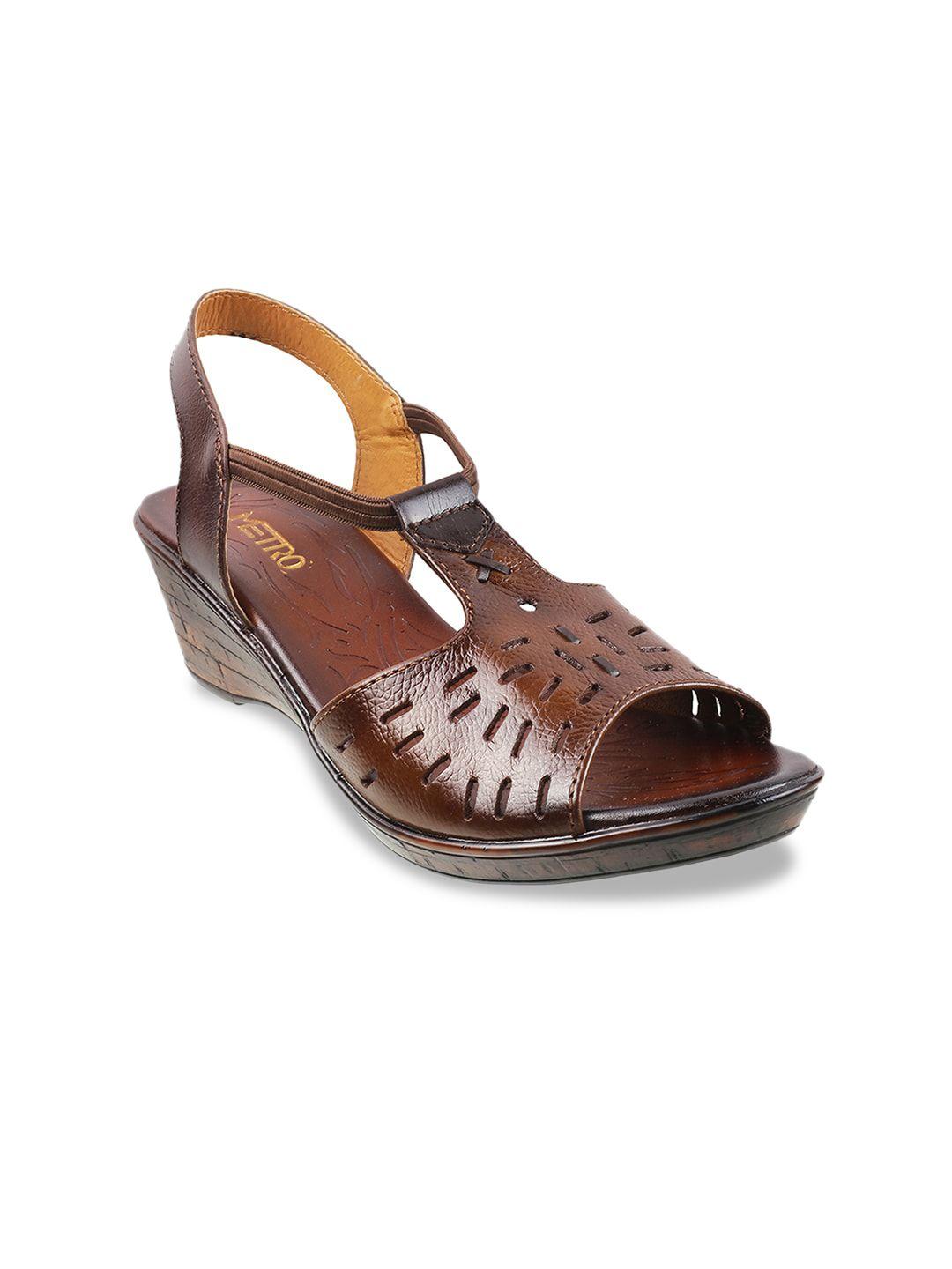 metro rust women leather wedge sandals
