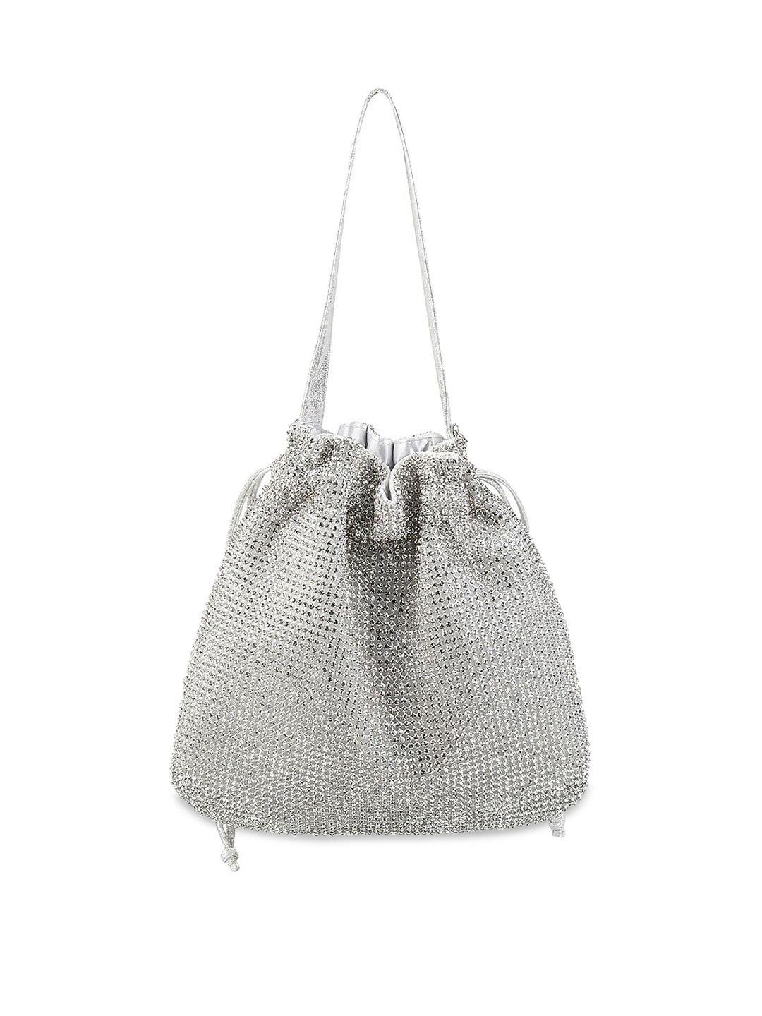 metro silver-toned embellished hobo bag