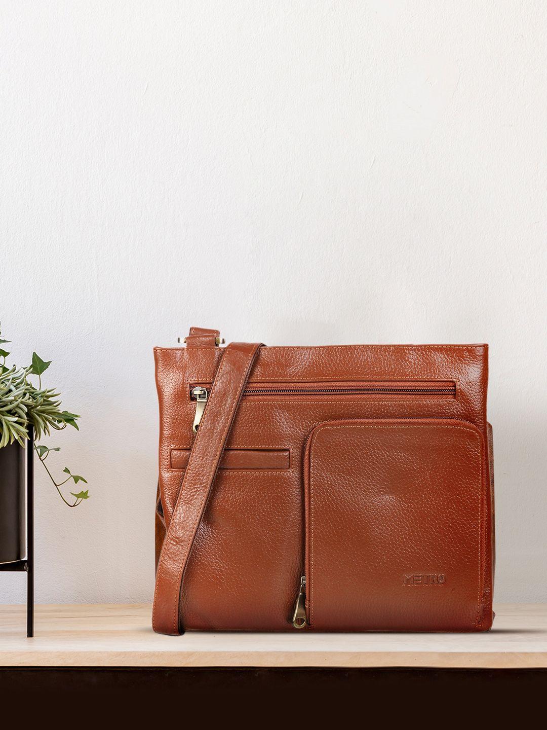 metro tan brown textured leather sling bag