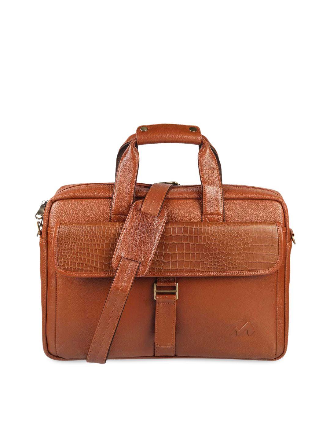 metro tan textured leather structured handheld bag with cut work