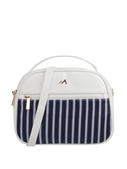 metro white striped medium sling handbag