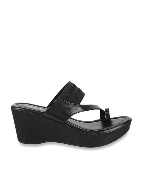 metro women's black toe ring wedges