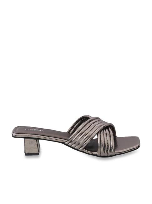 metro women's gun metal cross strap sandals